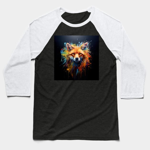 Bold Fox in Paint Splashes Baseball T-Shirt by Geminiartstudio